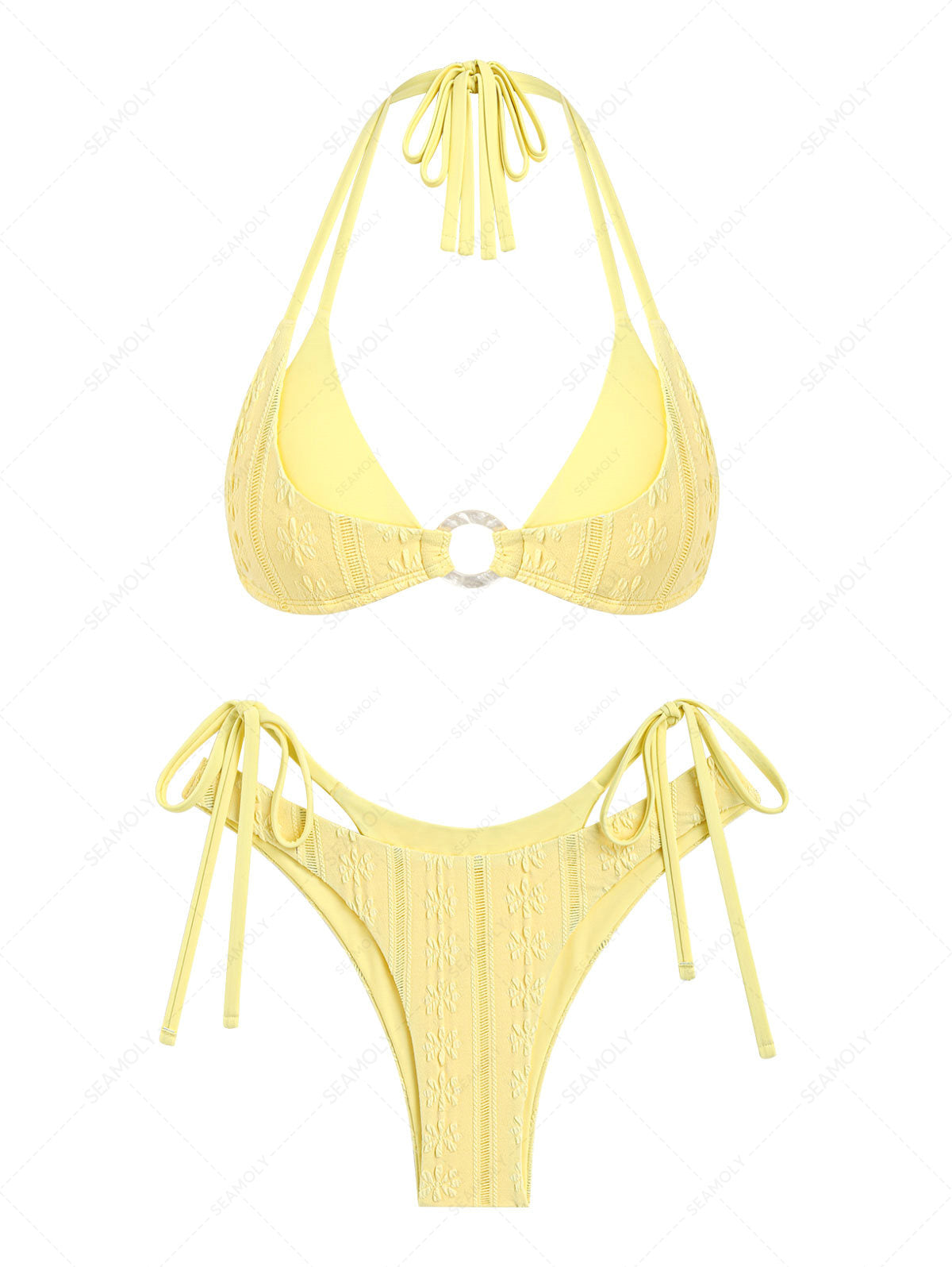 Seamolly Floral Jacquard Textured O Ring Double Layer Bikini Set