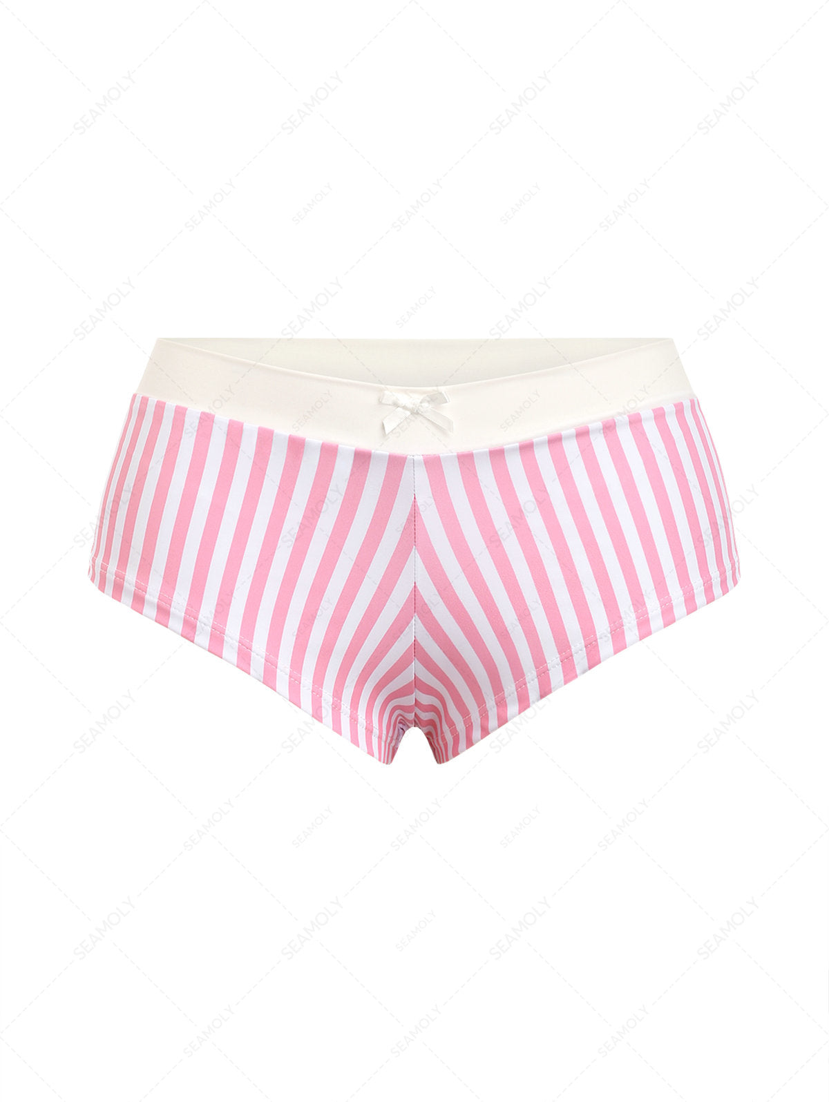 Seamolly Striped Bowknot Mid Rise Bikini Bottom Cheeky Swim Boyshorts