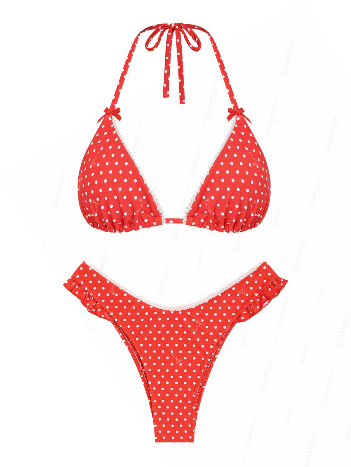 Seamolly Vintage Polka Dot Bowknot Bikini Bottom Cheeky Swim Boyshorts for 4th of July