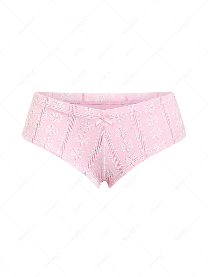 Seamolly Floral Jacquard Textured Bikini Bottom Cheeky Swim Boyshorts