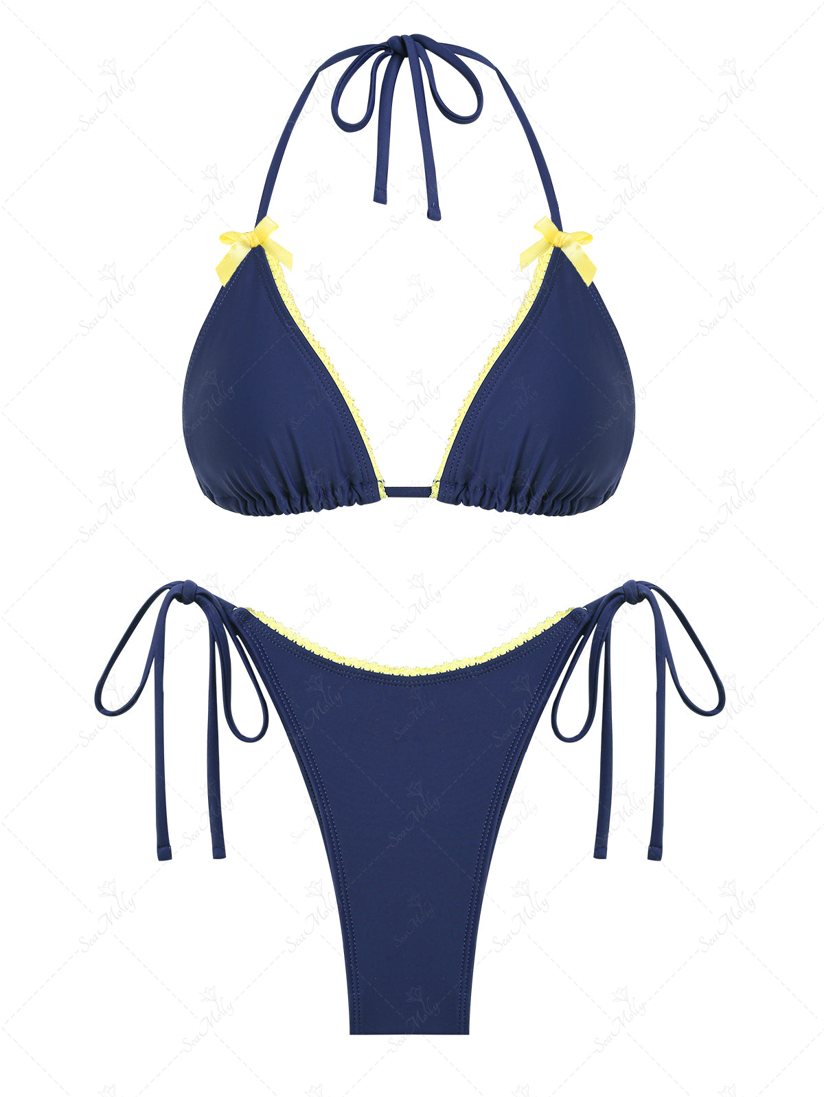 Seamolly Striped Triangle Push Up Top & Cheeky Brazilian Bottom Bikini Set