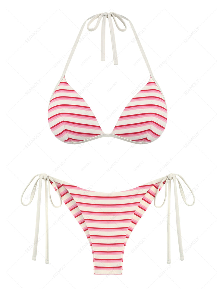 Seamolly Striped Triangle Push Up Top & Cheeky Brazilian Bottom Bikini Set