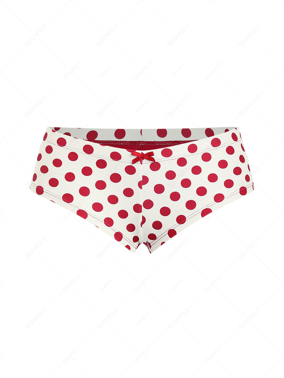Seamolly 3 Piece Polka Dot Print String Double Layer Cheeky Boyshort Bikini Set