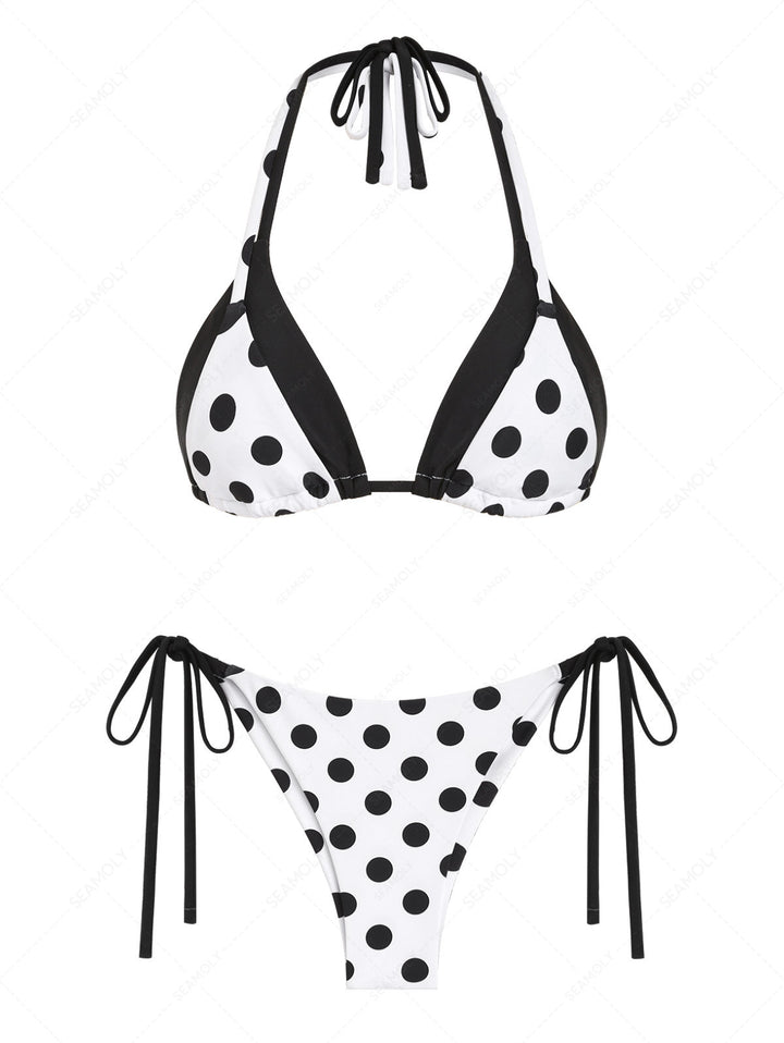 Seamolly Polka Dot Double Layer Top & Cheeky Brazilian Bottom Bikini Set
