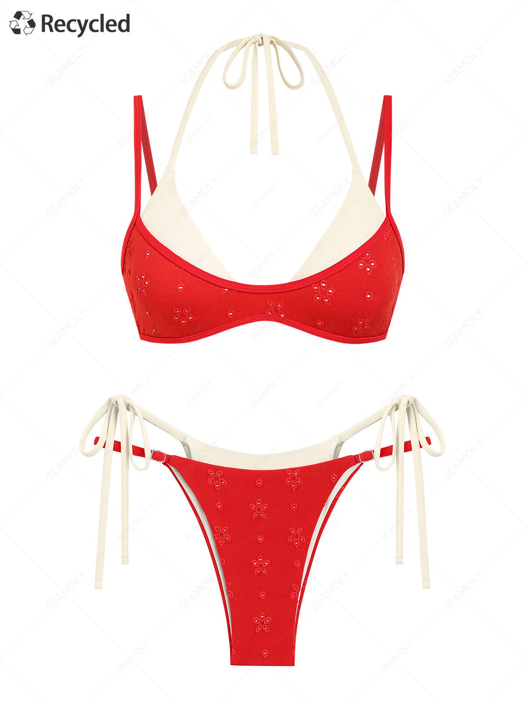Seamolly 3 Piece Recycled Fabric Jacquard String Double Layer Cheeky Boyshort Bikini Set