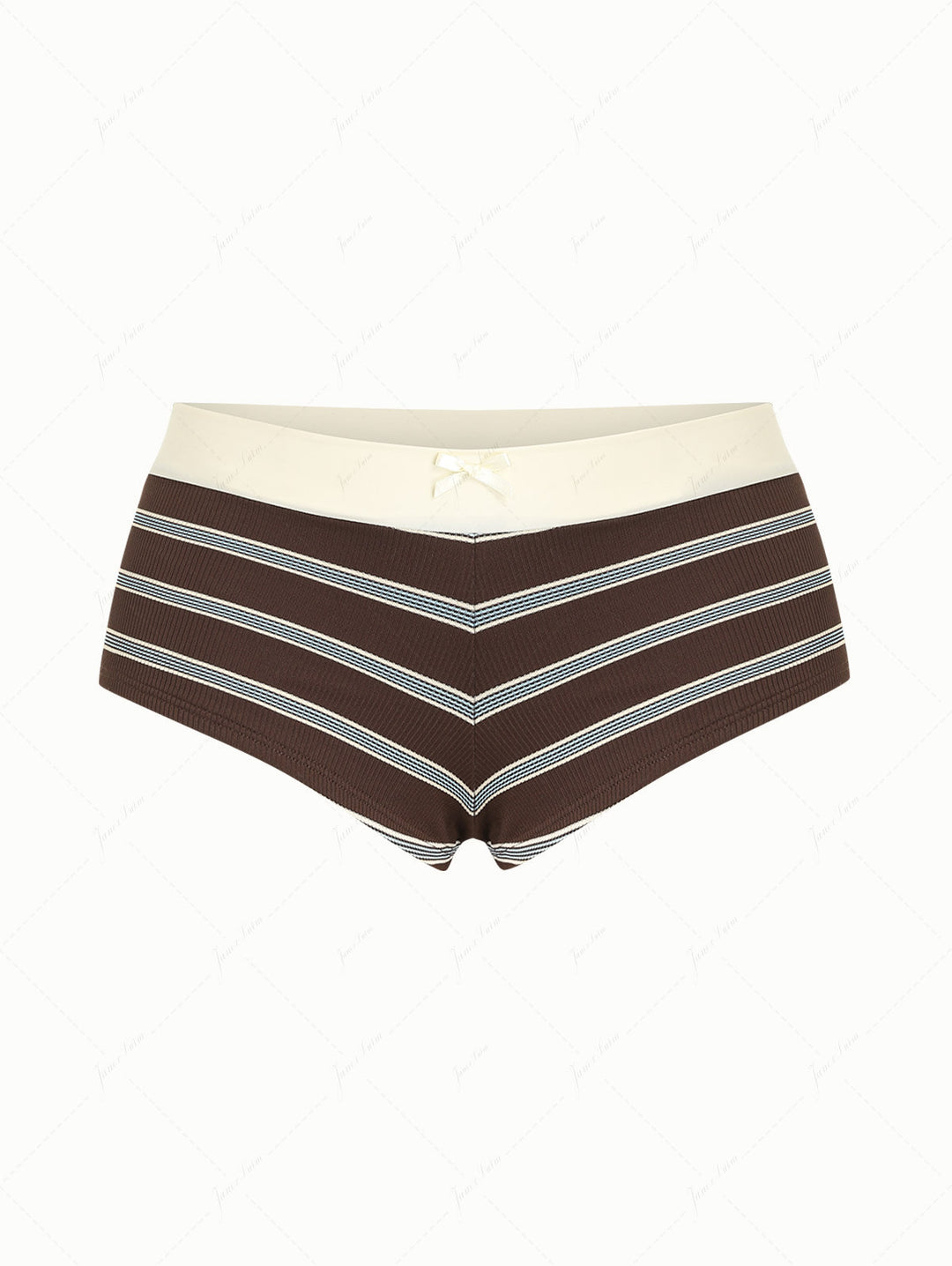Deep Coffee Striped Two-way Bikini Bottom Cheeky Swim Boyshorts
