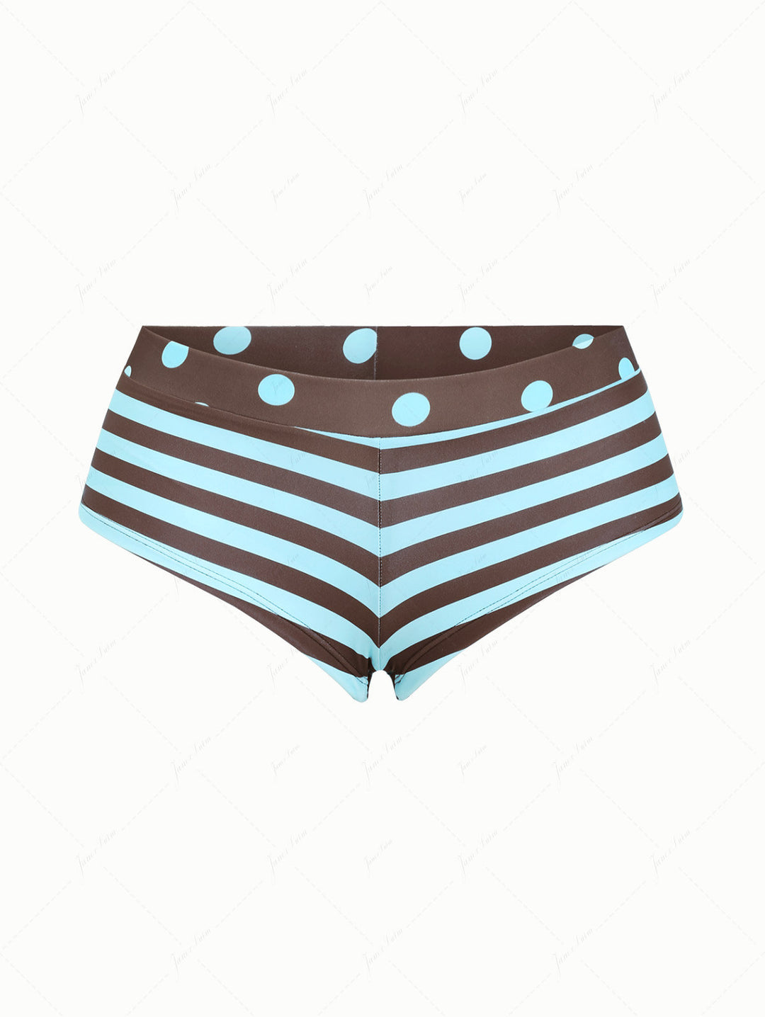 Coffee Striped Polka Dot Print Bikini Bottom Cheeky Swim Boyshorts