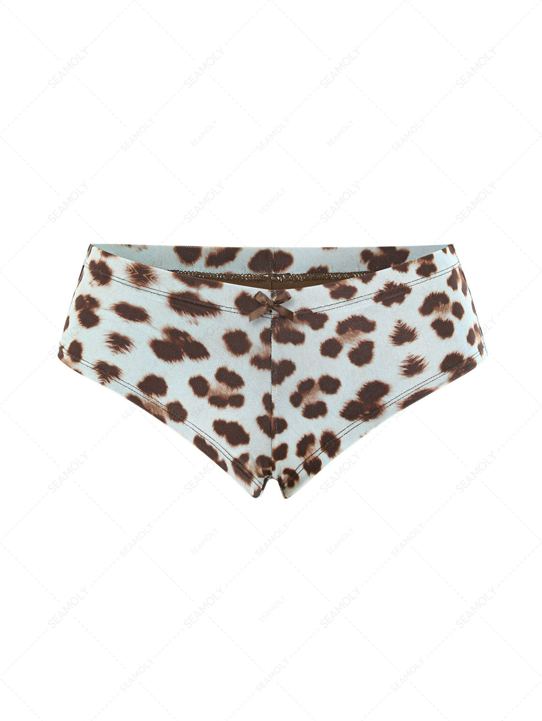 Seamolly 3 Piece Leopard Print Bowknot Contrast Binding Cheeky Boyshort Bikini Set