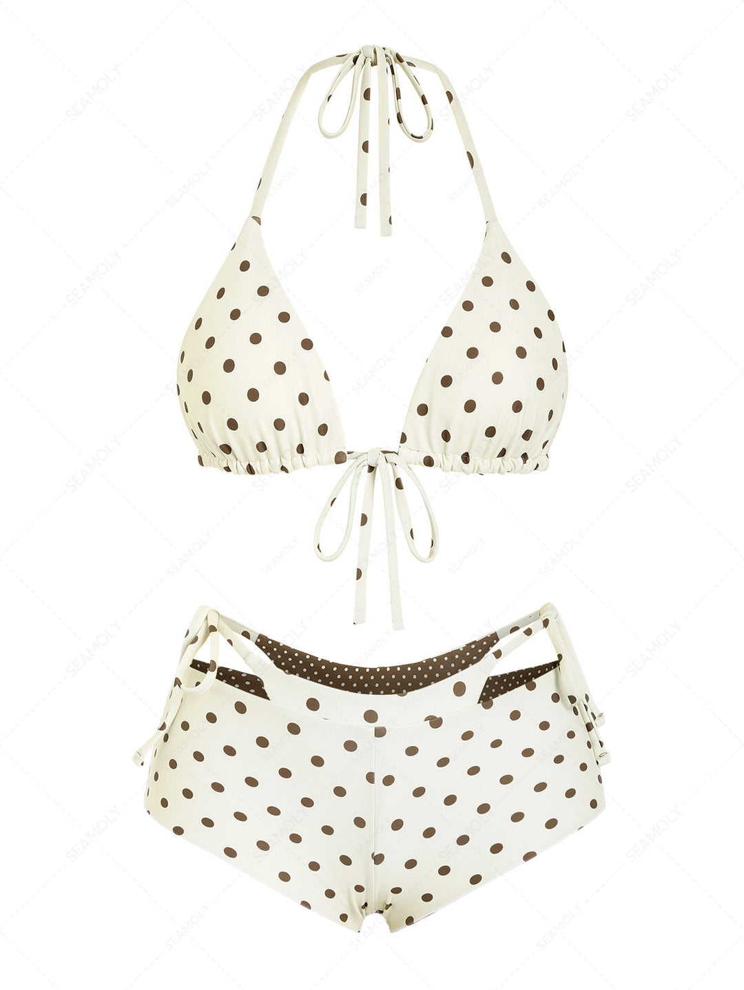 Seamolly Polka Dot Triangle Top & Double Layer Cheeky Boyshorts Reversible Bikini Set