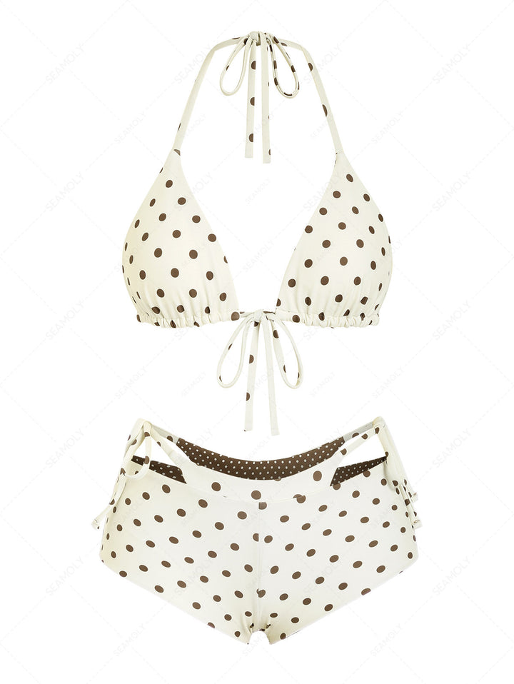 Seamolly Polka Dot Triangle Top & Double Layer Cheeky Boyshorts Reversible Bikini Set