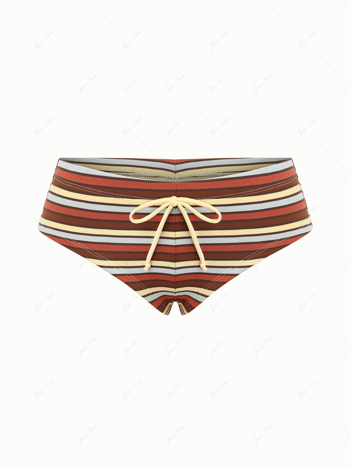 Yellow Knit Striped Bowknot Bikini Bottom Cheeky Swim Boyshorts