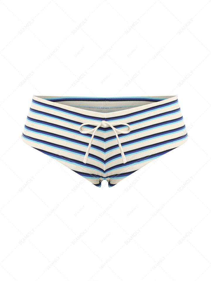 Seamolly Striped Low Rise Bikini Bottom Cheeky Swim Boyshorts