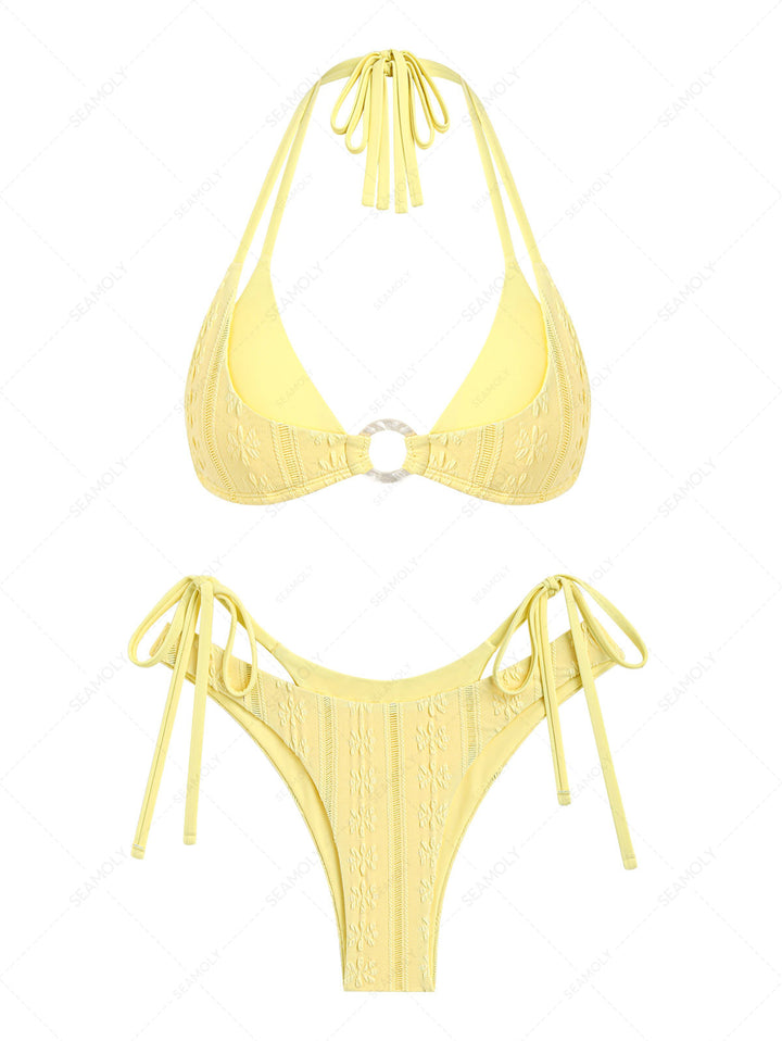 Seamolly Floral Jacquard Textured O Ring Double Layer Bikini Set