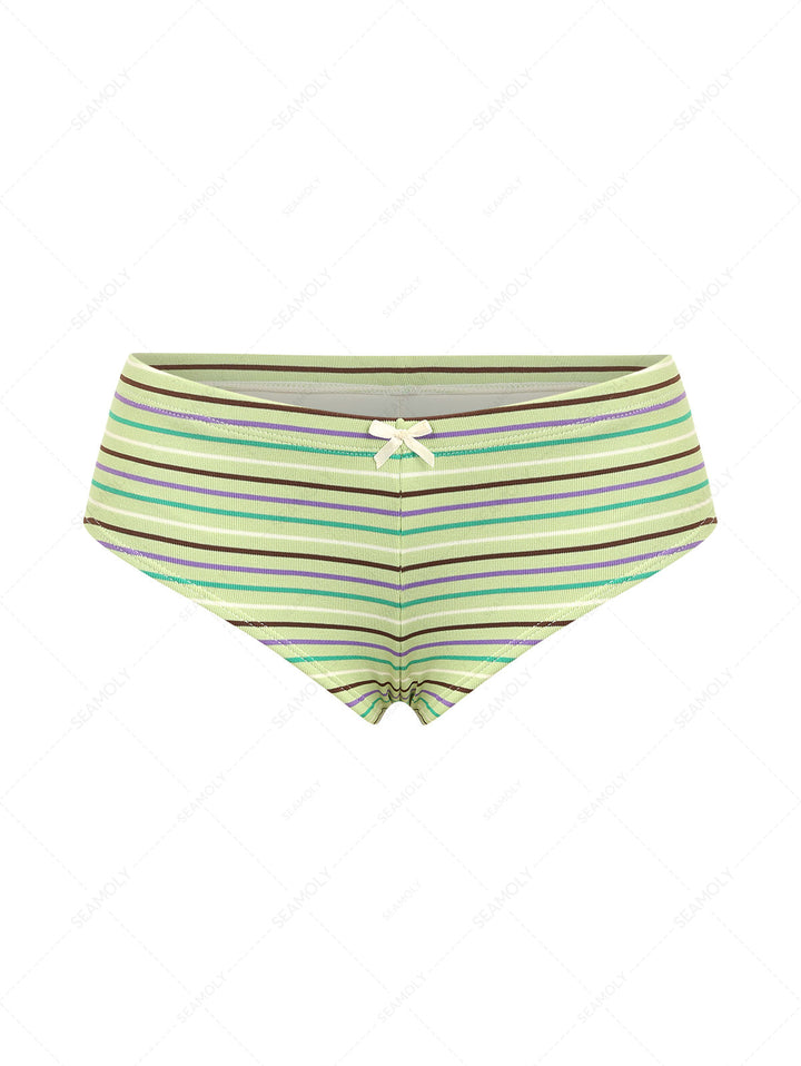 Seamolly 3 Piece Striped Triangle Push Up Brazilian Cheeky Boyshort Bikini Set
