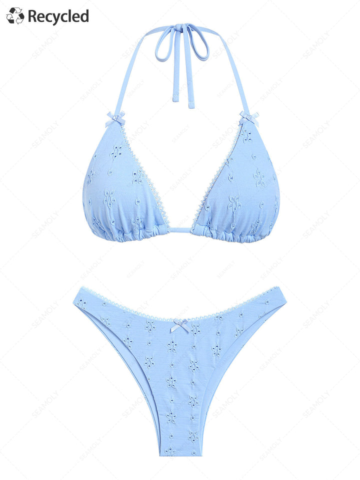 Seamolly Recycled Fabric Jacquard Lace Bowknot Cheeky Bikini Set