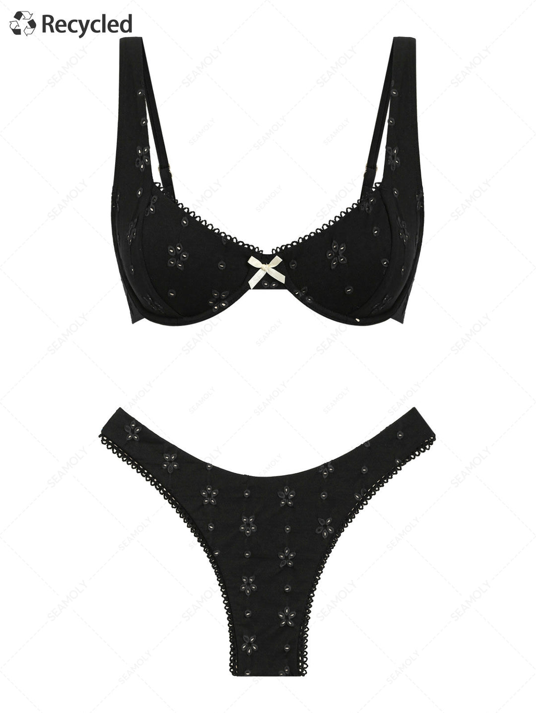 Seamolly Recycled Fabric Eyelet Jacquard Picot Bowknot Underwire Bikini Set