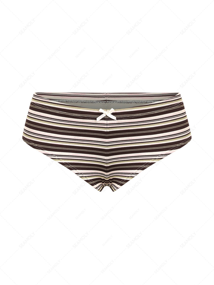 Seamolly 3 Piece Striped Halter Triangle Push Up Brazilian Cheeky Boyshort Bikini Set