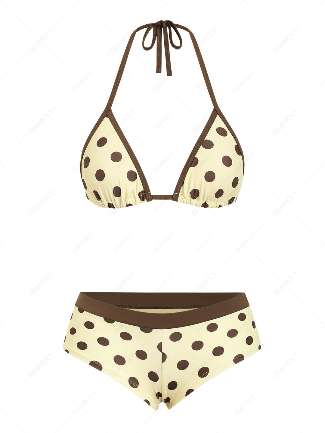 Seamolly Polka Dot Contrast Binding Triangle Cheeky Boyshorts Bikini Set