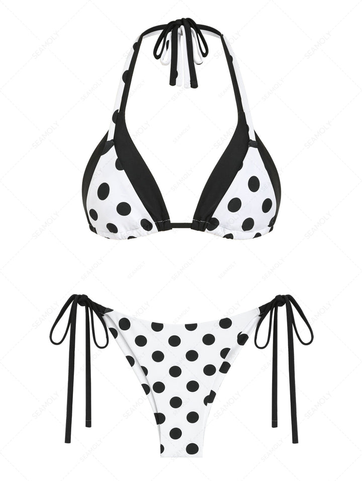 Seamolly Polka Dot Double Layer Top & Cheeky Brazilian Bottom Bikini Set