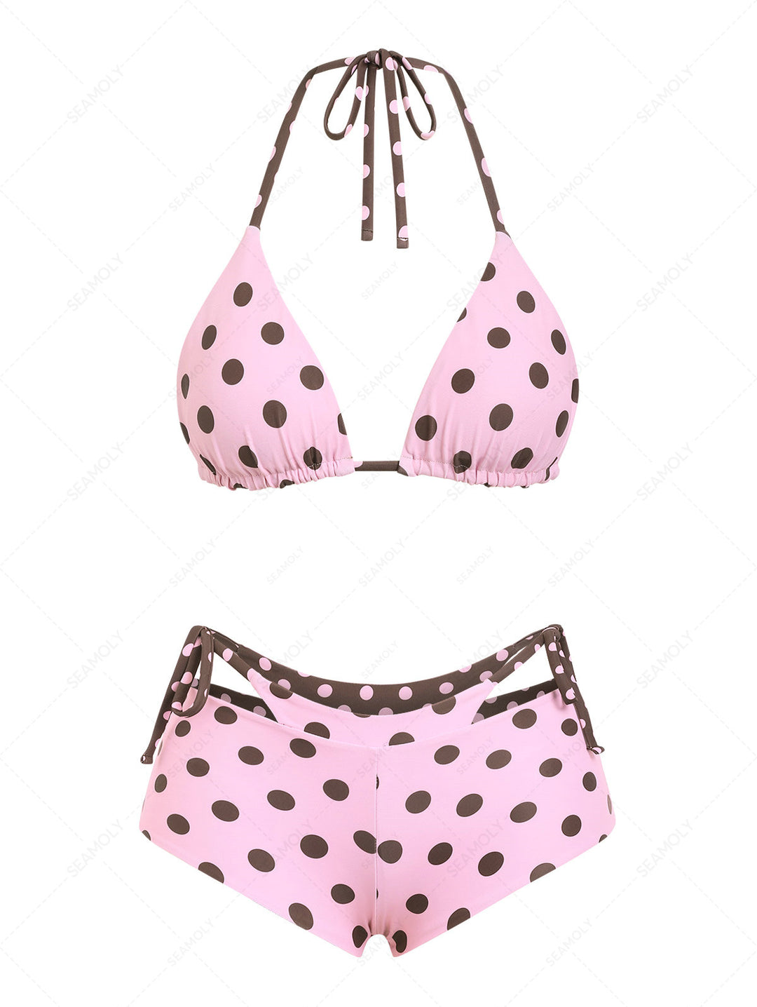 Seamolly Polka Dot Triangle Top & Double Layer Cheeky Boyshorts Reversible Bikini Set