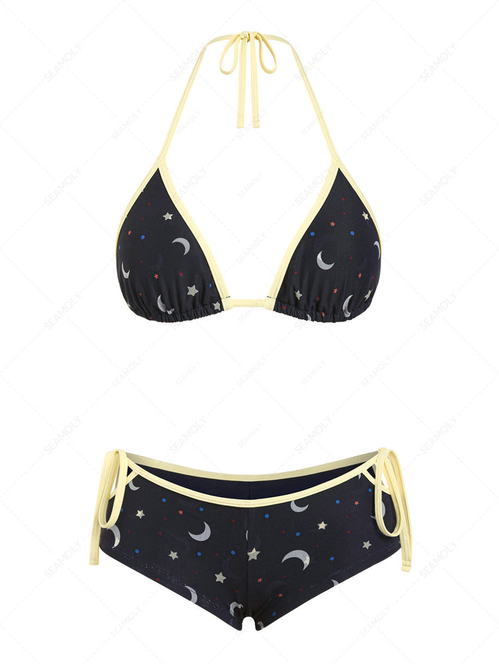 Seamolly Stars Moon Print Cutout Tied Cheeky Boyshorts Bikini Set