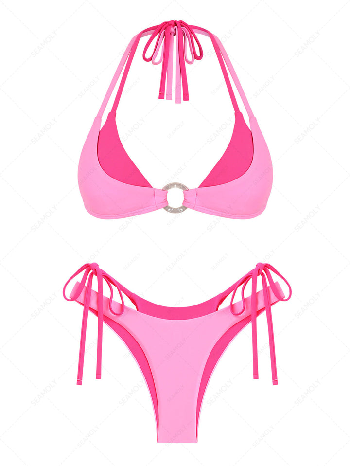 Seamolly Colorblock Two Tone O Ring Double Layer Bikini Set
