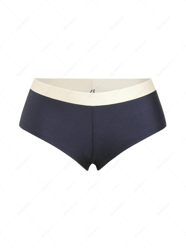 Seamolly 3 Piece Two Tone Tie Side Double Layer Cheeky Boyshort Bikini Set