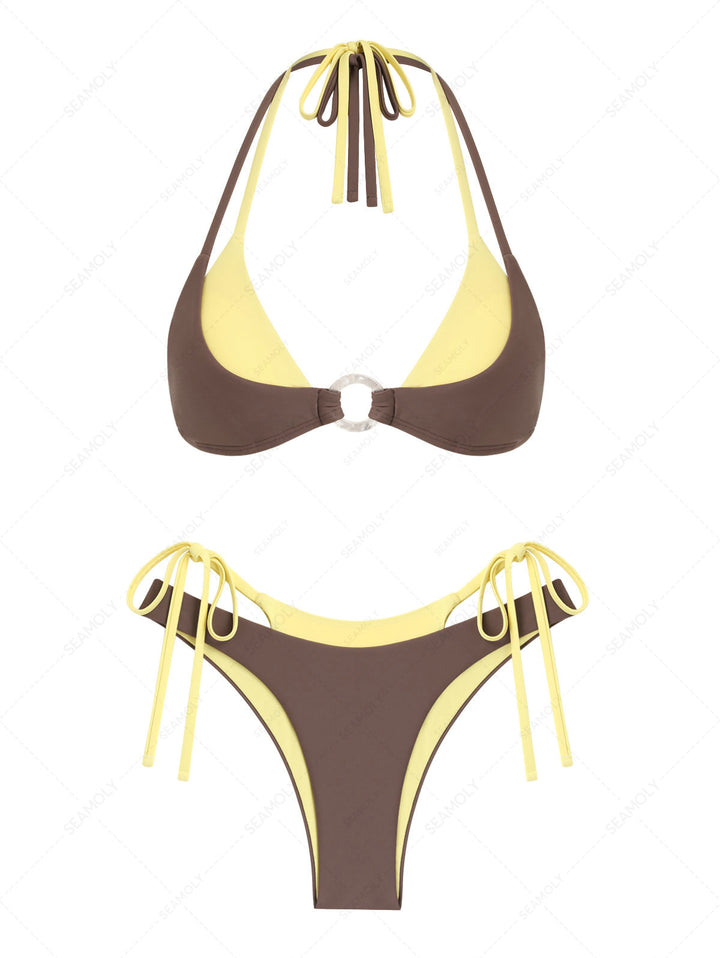 Seamolly Colorblock Two Tone O Ring Double Layer Bikini Set