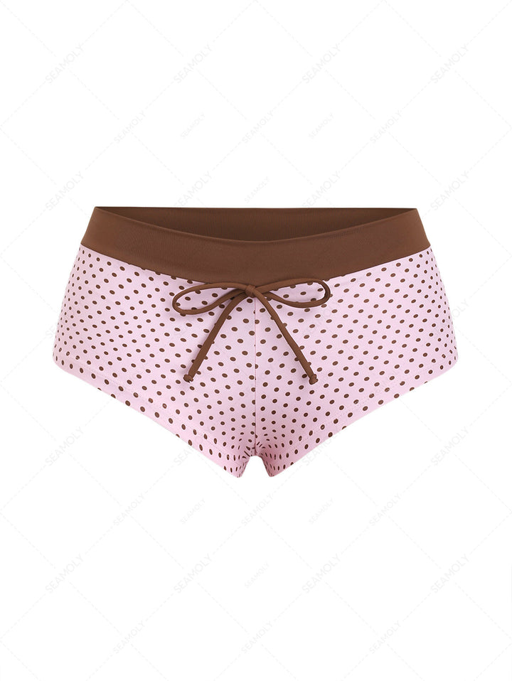 Seamolly 3 Piece Polka Dot Print Double Layer Cheeky Boyshort Bikini Set
