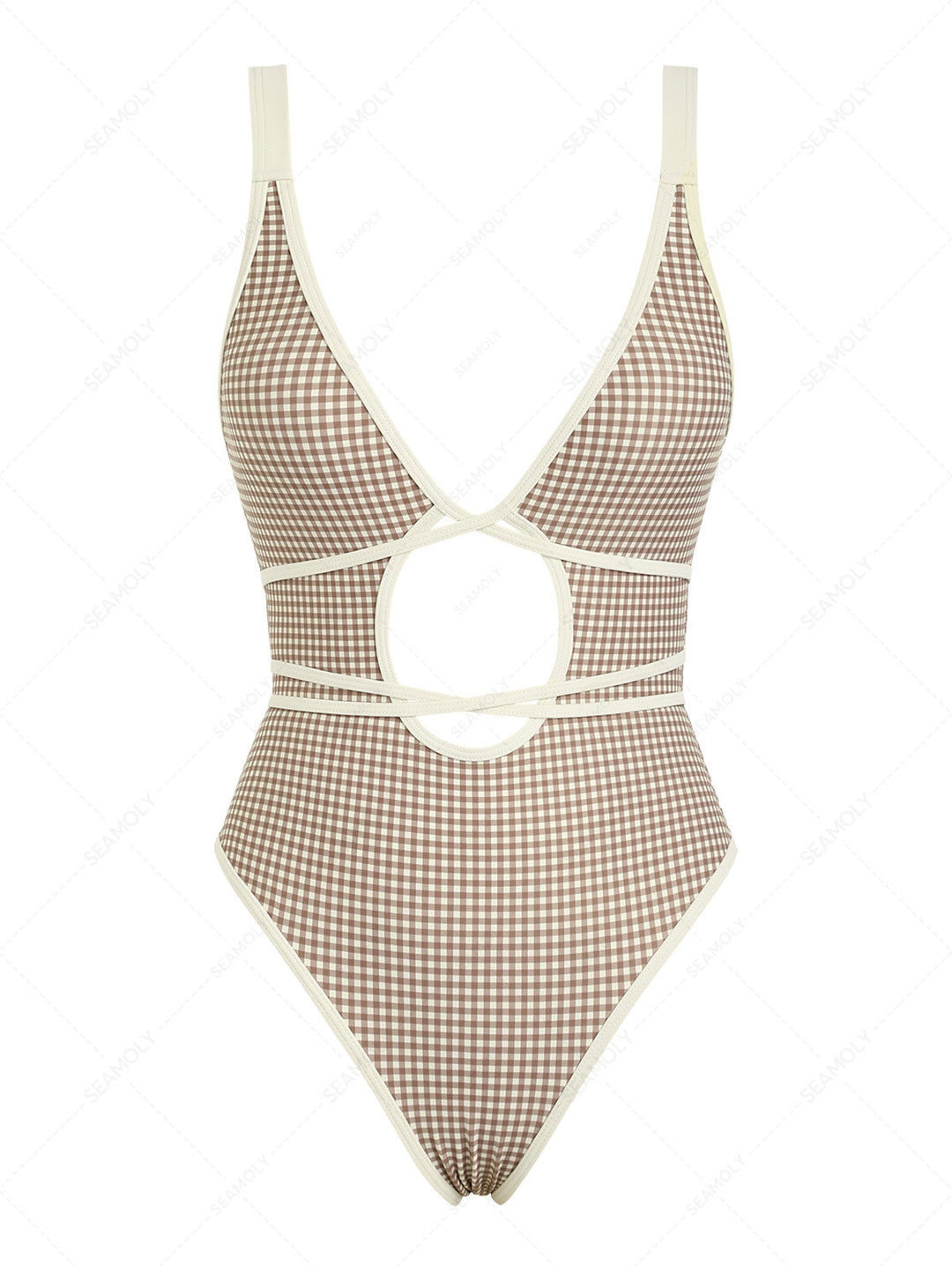 Seamolly Gingham Tie Around Deep V Neck One-piece Swimsuit