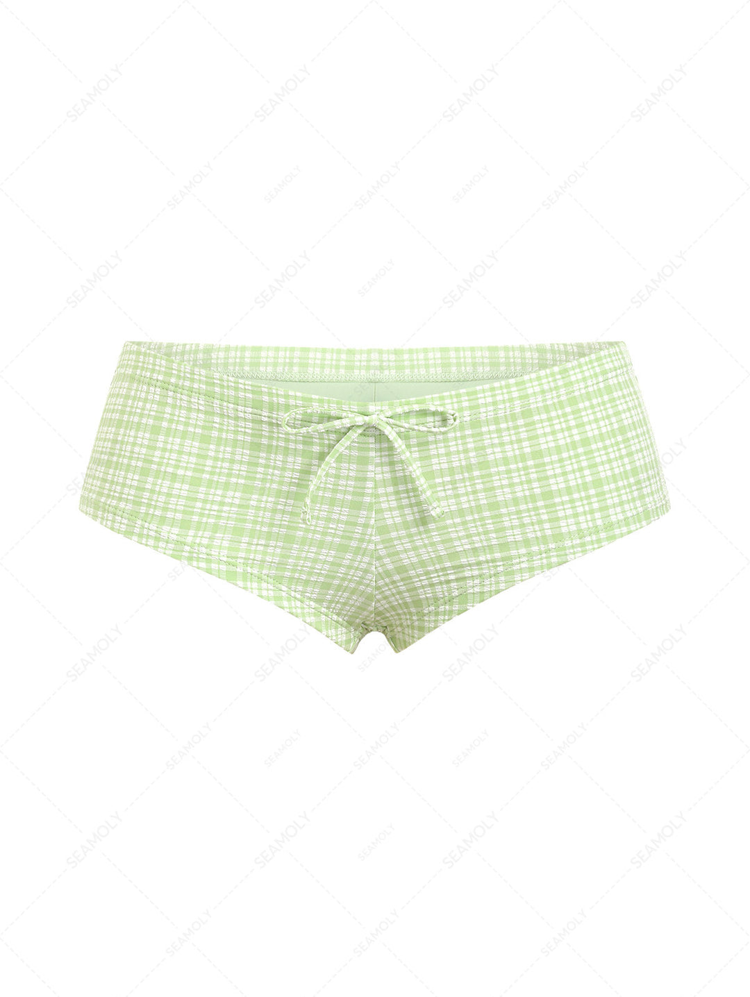 Seamolly Light Green Gingham Bowknot Bikini Bottom Cheeky Swim Boyshorts