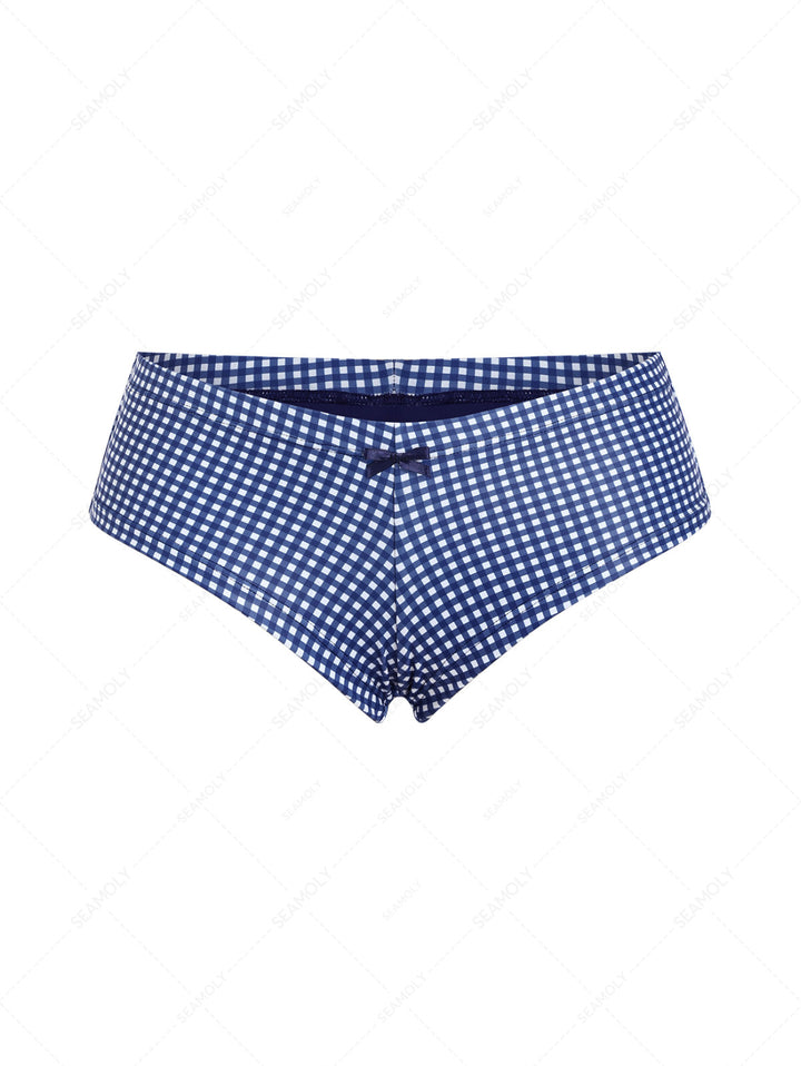 Seamolly 3 Piece Gingham Frilled Ruffles Bowknot Triangle Cheeky Boyshort Bikini Set
