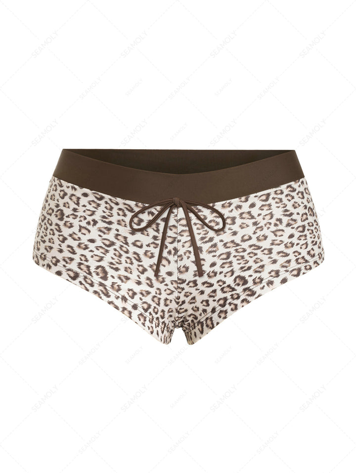 Seamolly 3 piece Leopard Print Double Layer Cheeky Boyshort Bikini Set