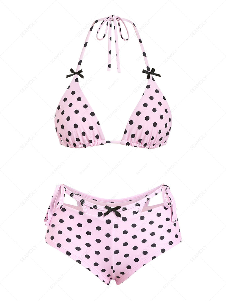Seamolly Polka Dot Triangle Top & Double Layer Cheeky Boyshorts Bikini Set