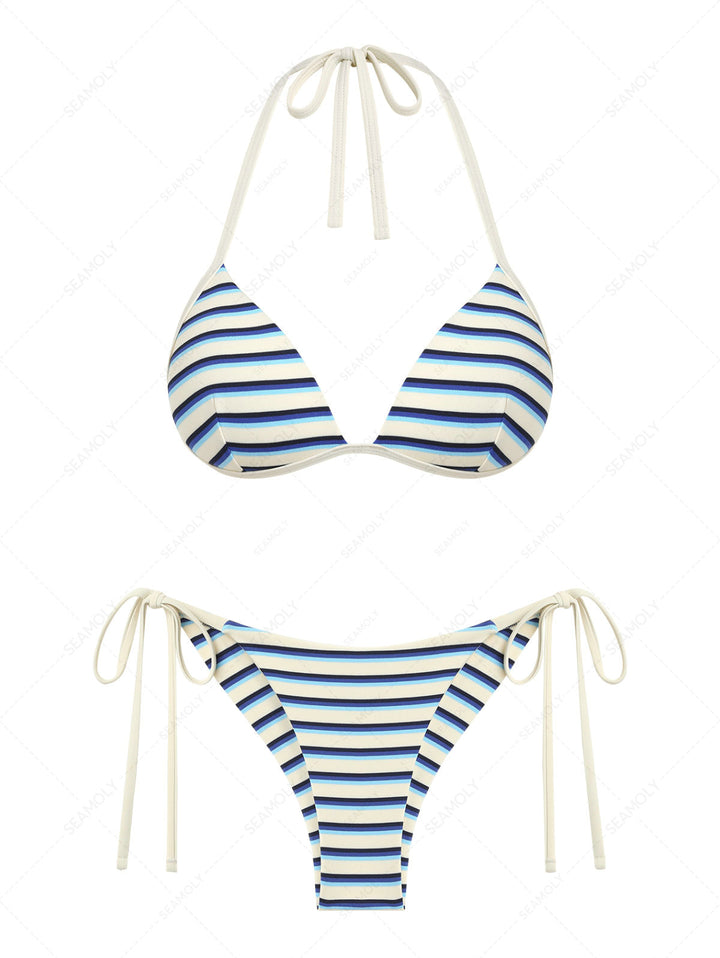 Seamolly Striped Triangle Push Up Top & Cheeky Brazilian Bottom Bikini Set