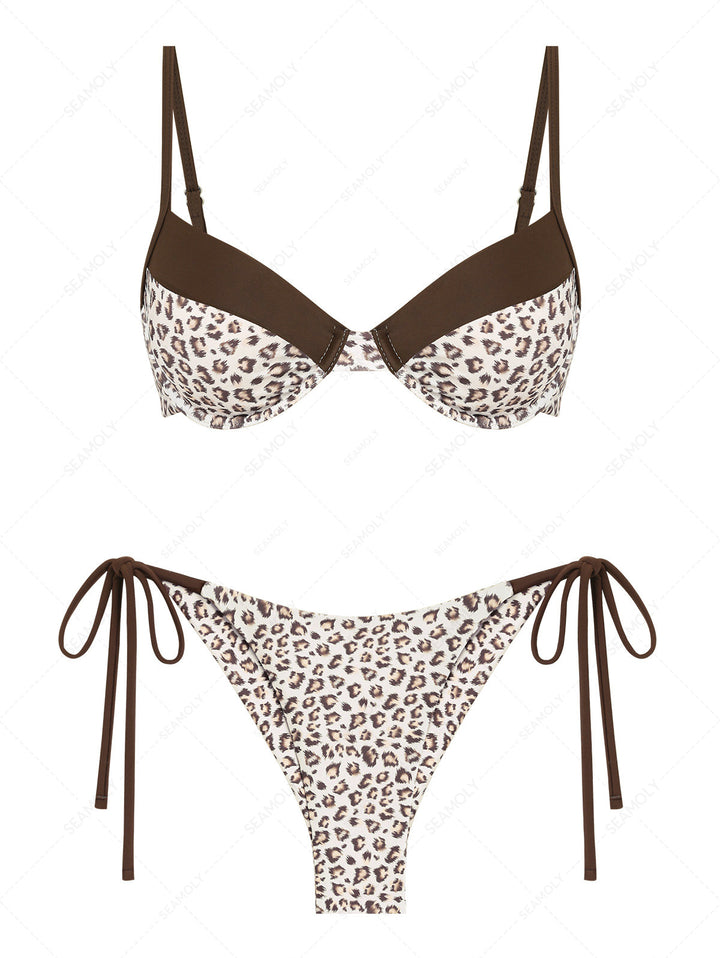 Seamolly 3 Piece Leopard Print Underwire Brazilian Cheeky Boyshort Bikini Set