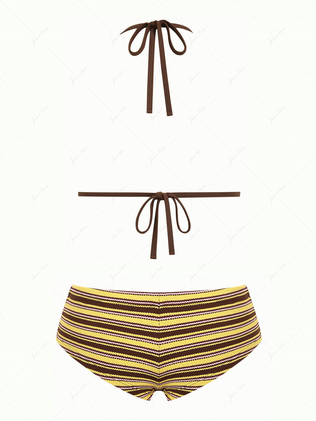 Yellow Striped Textured Triangle Push Up Top & Cheeky Boyshorts Bikini Set