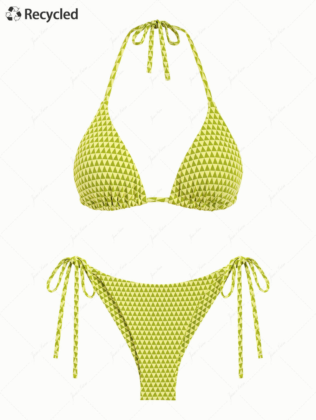 Green Recycled Fabric Triangular Grid Pattern Triangle Top & Cheeky Brazilian Bottom Bikini Set