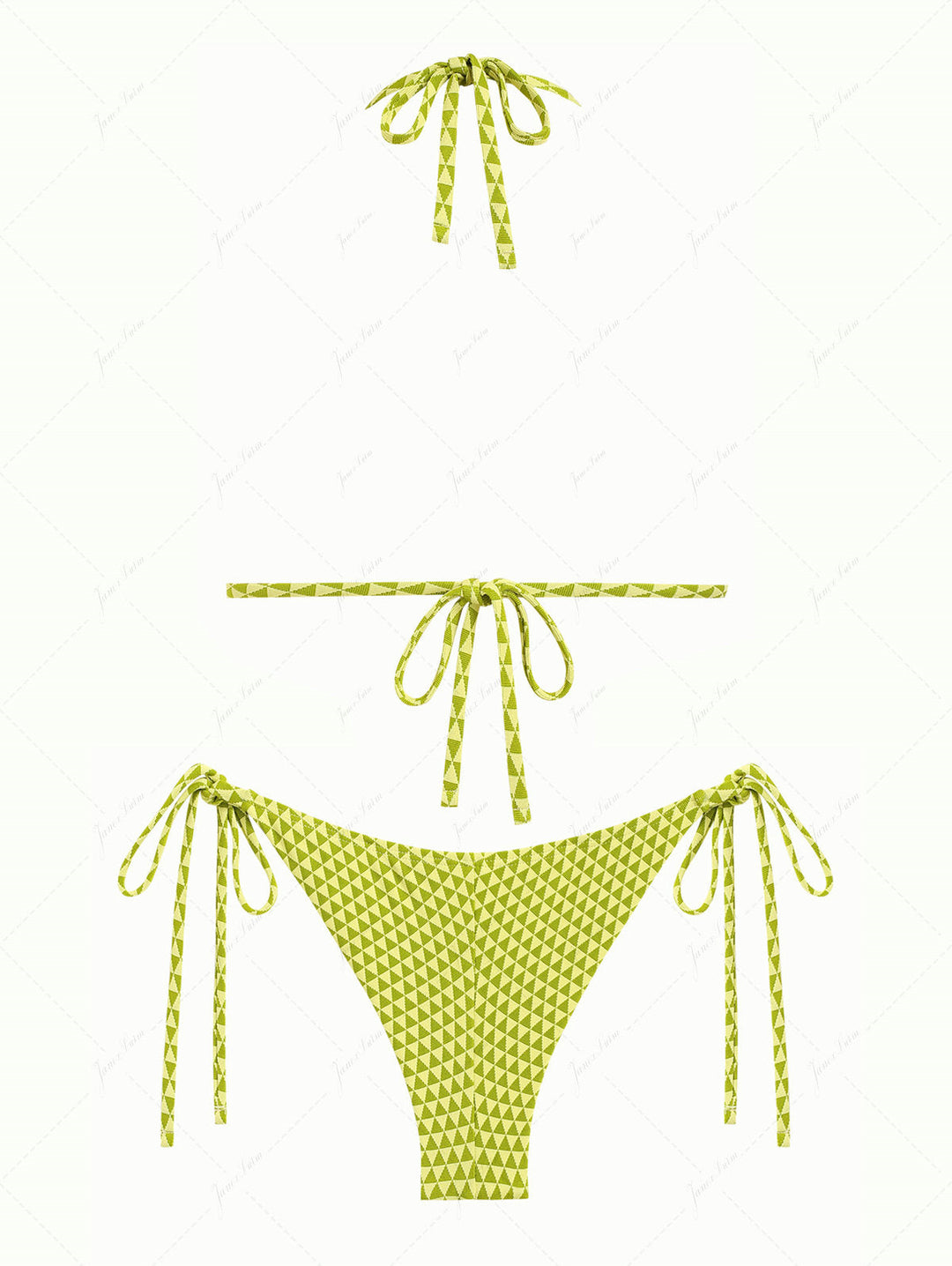 Green Recycled Fabric Triangular Grid Pattern Triangle Top & Cheeky Brazilian Bottom Bikini Set