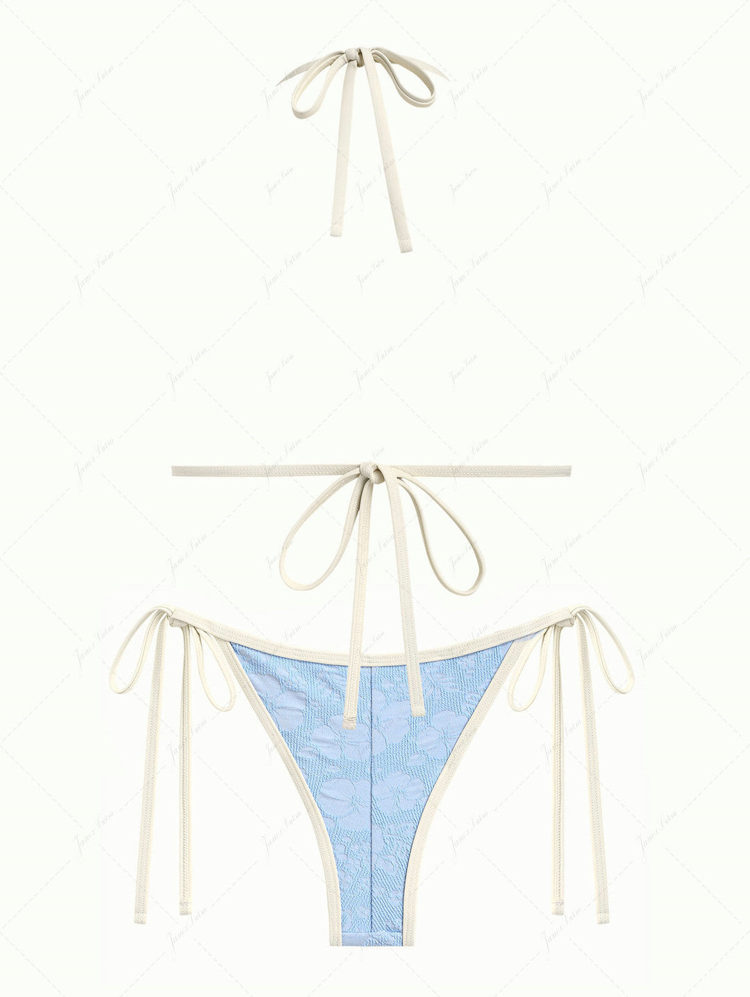Light Blue Recycled Fabric Jacquard Push Up Top & Cheeky Brazilian Bottom Bikini Set