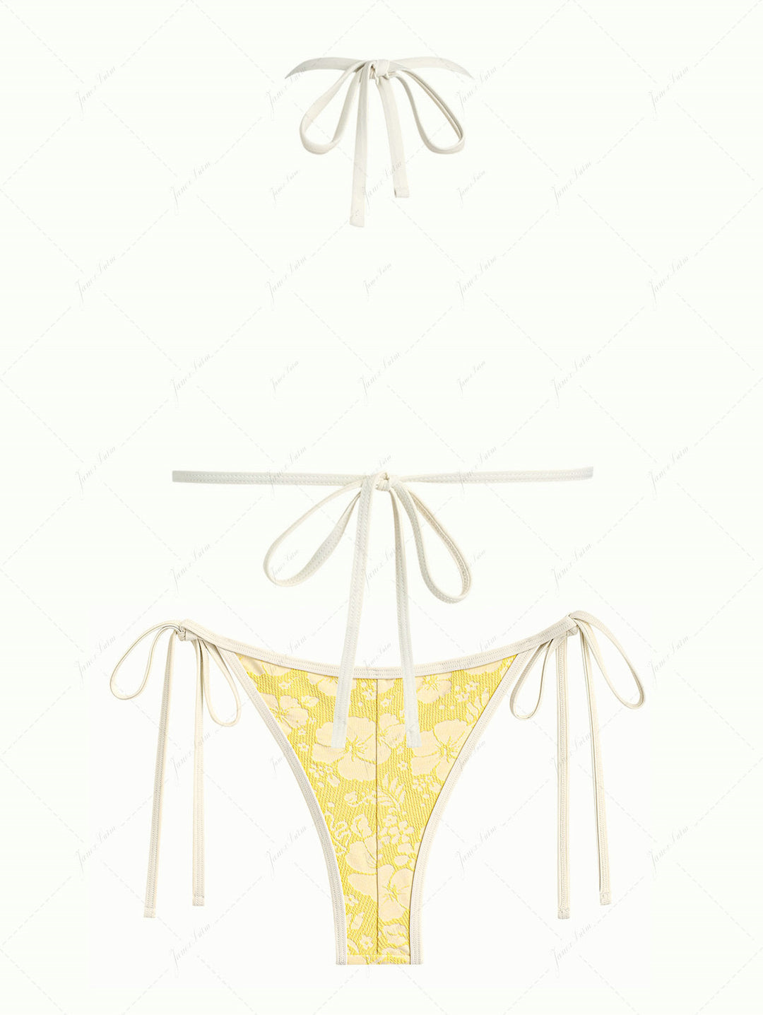 Yellow Recycled Fabric Jacquard Push Up Top & Cheeky Brazilian Bottom Bikini Set