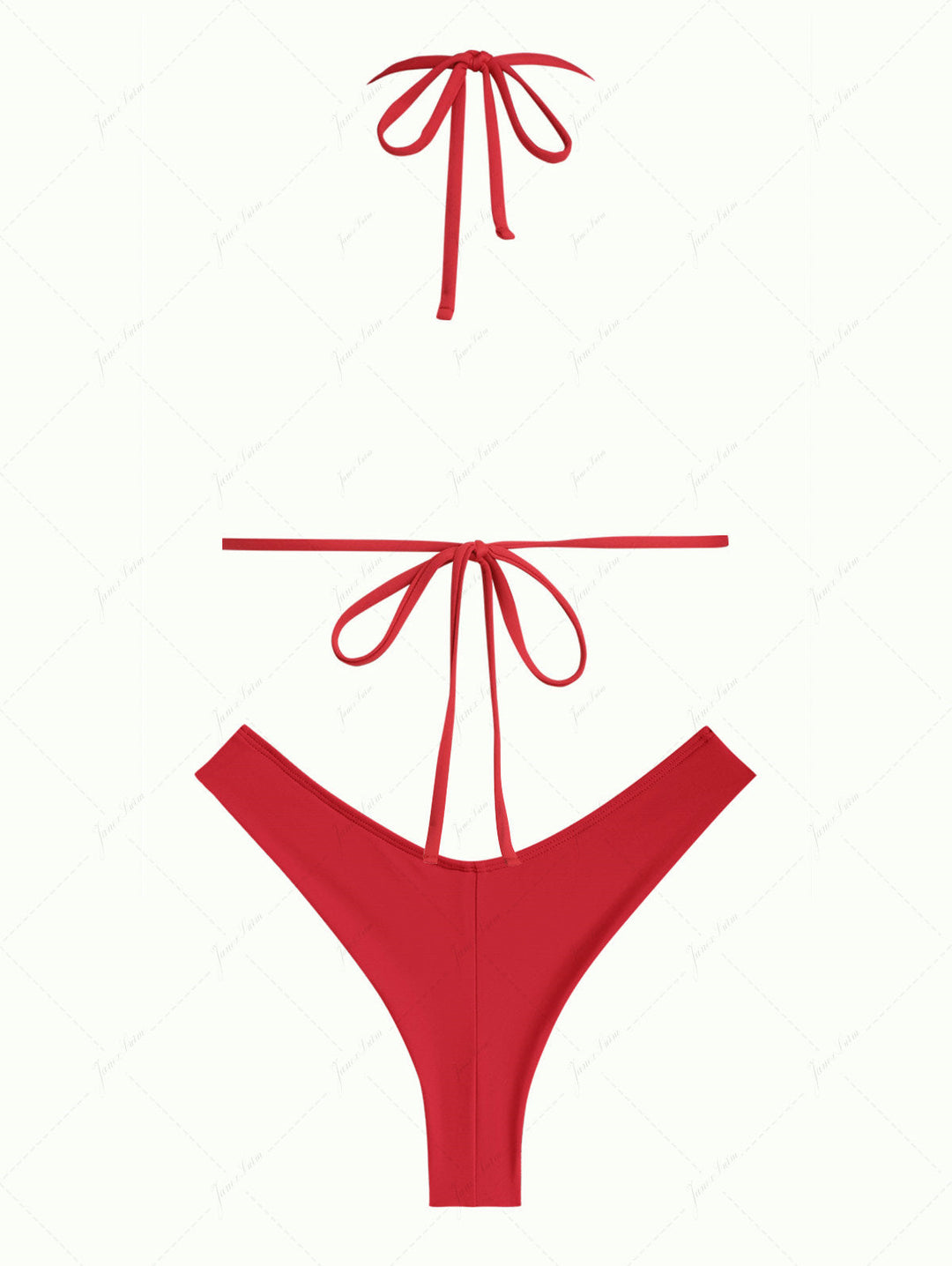Red Ruched Halter Triangle Top & Cheeky Brazilian Bottom Bikini Set