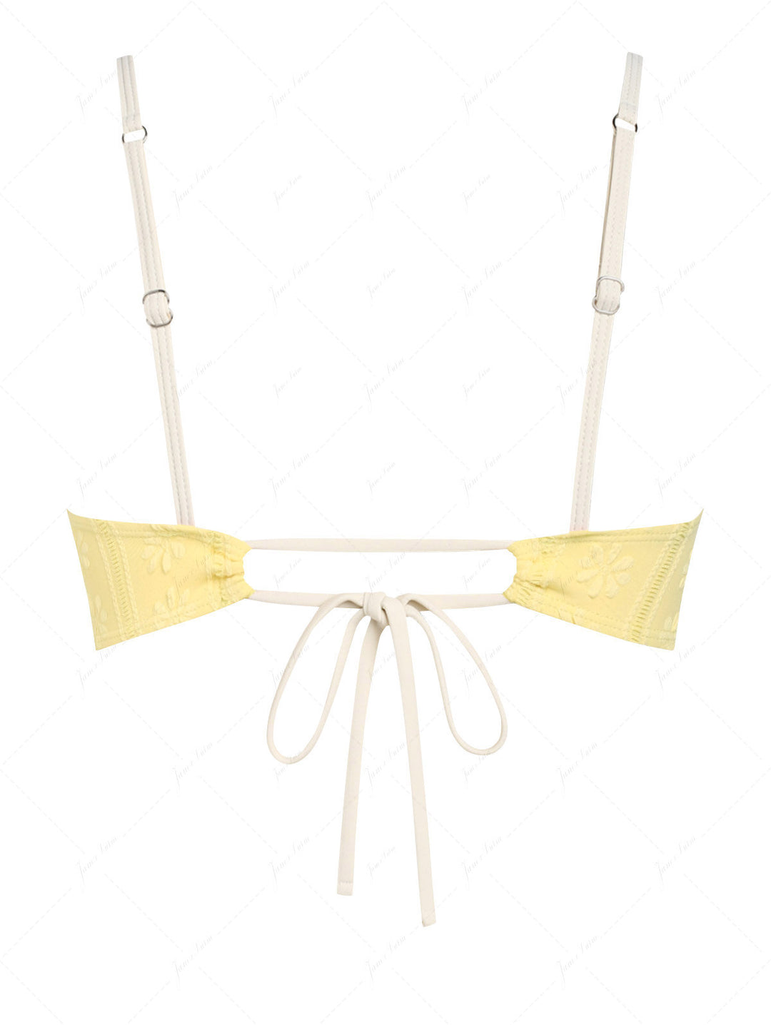 Yellow Floral Jacquard Textured Bowknot Bikini Top