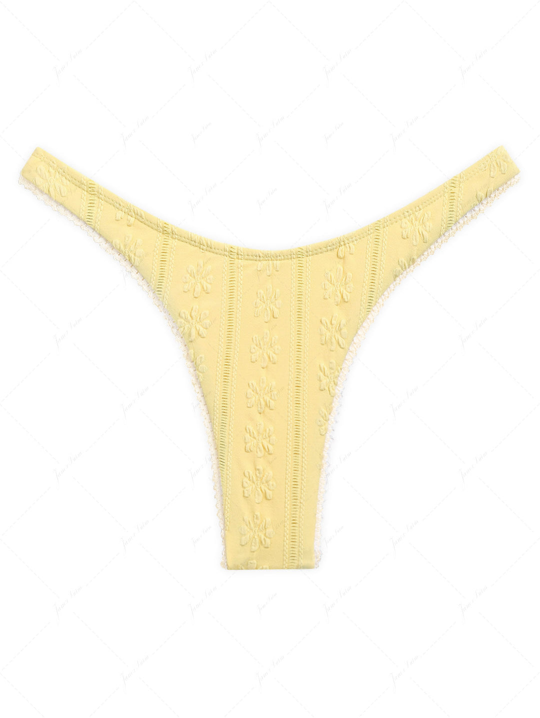 Yellow Floral Jacquard Textured Lace Bowknot Cheeky Bikini Bottom