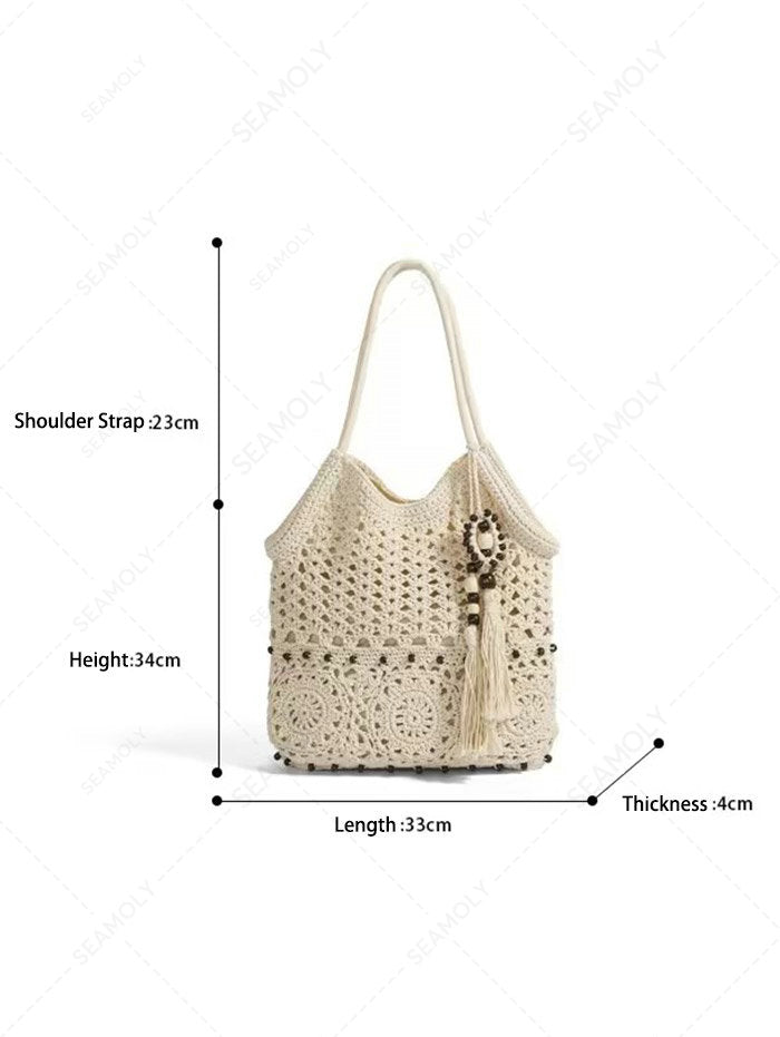 Crochet Hollow Out Beading Tassel Design Shoulder Handbag