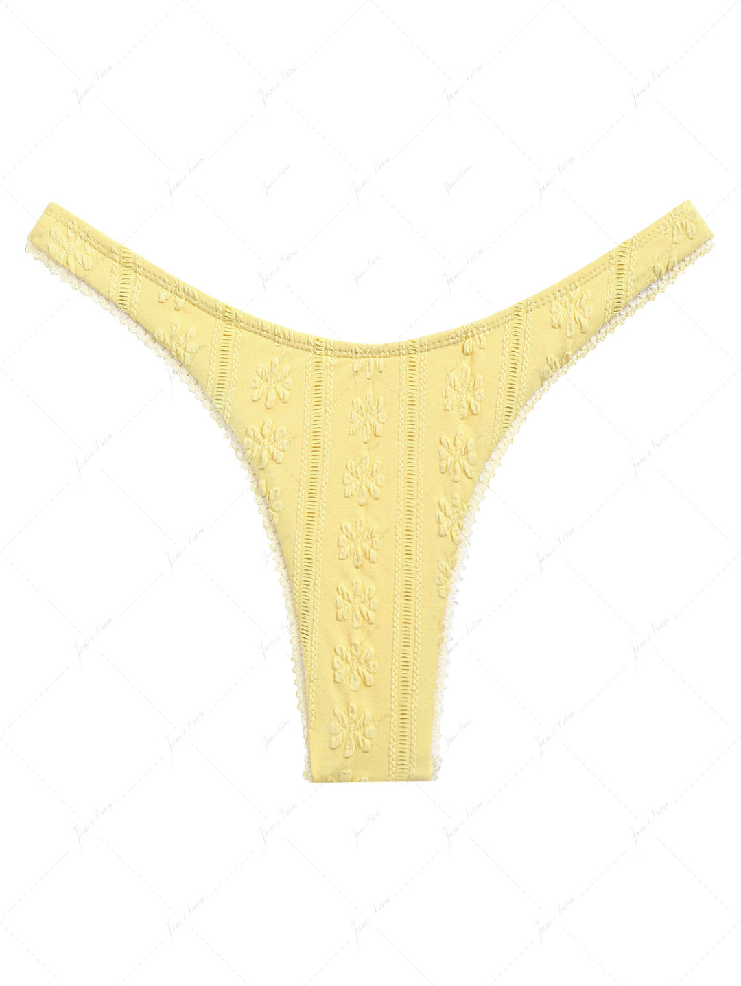 Yellow Floral Jacquard Textured Lace Bowknot Cheeky Bikini Bottom