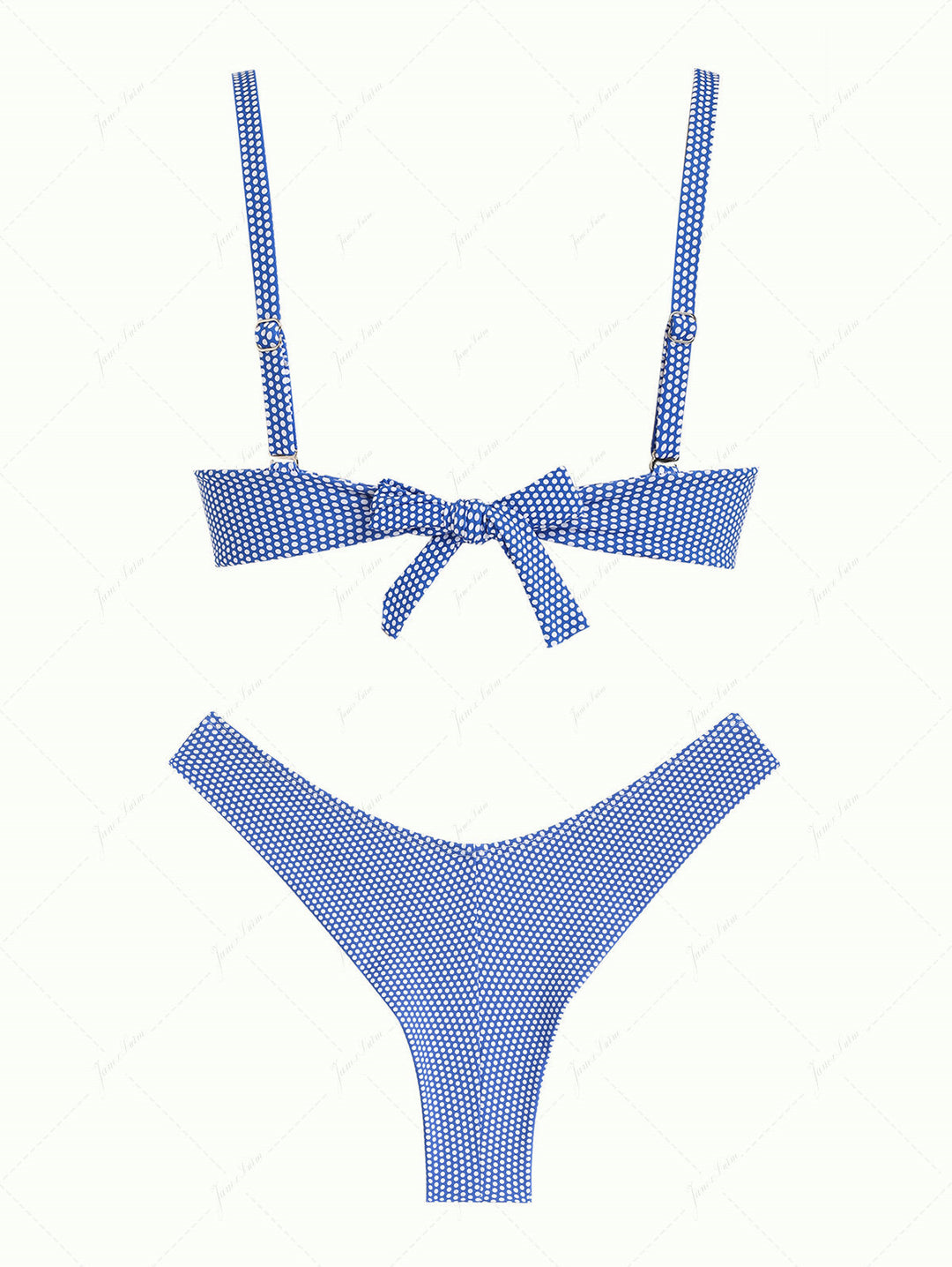 Blue Polka Dot Print Ruched Underwire Push Up Top & Cheeky Brazilian Bottom Bikini Set