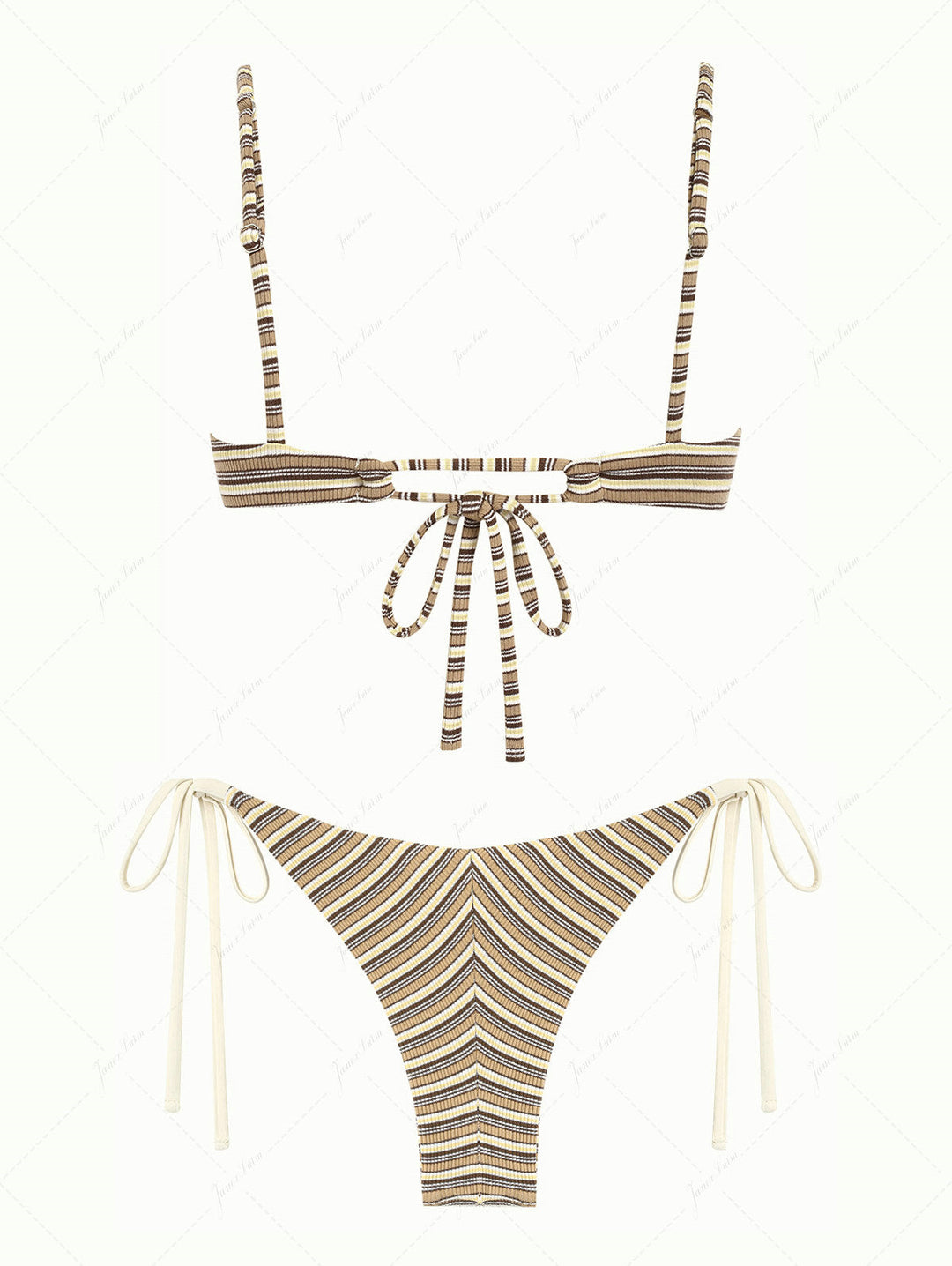 Brown Ribbed Knit Striped Hanky Hem Tank Top & Cheeky Brazilian Bottom Tankini Set