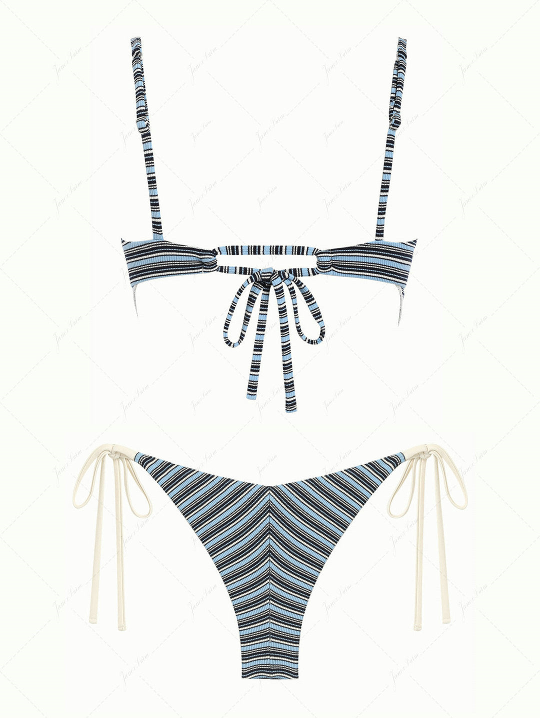 Blue Ribbed Knit Striped Hanky Hem Tank Top & Cheeky Brazilian Bottom Tankini Set