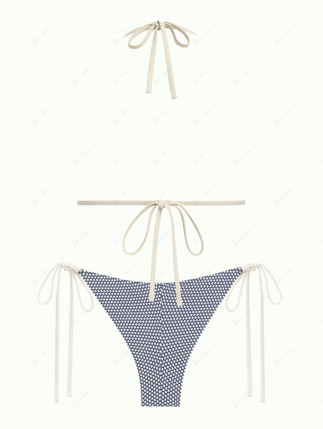 Deep Blue Polka Dot Print Push Up Top & Cheeky Brazilian Bottom Bikini Set